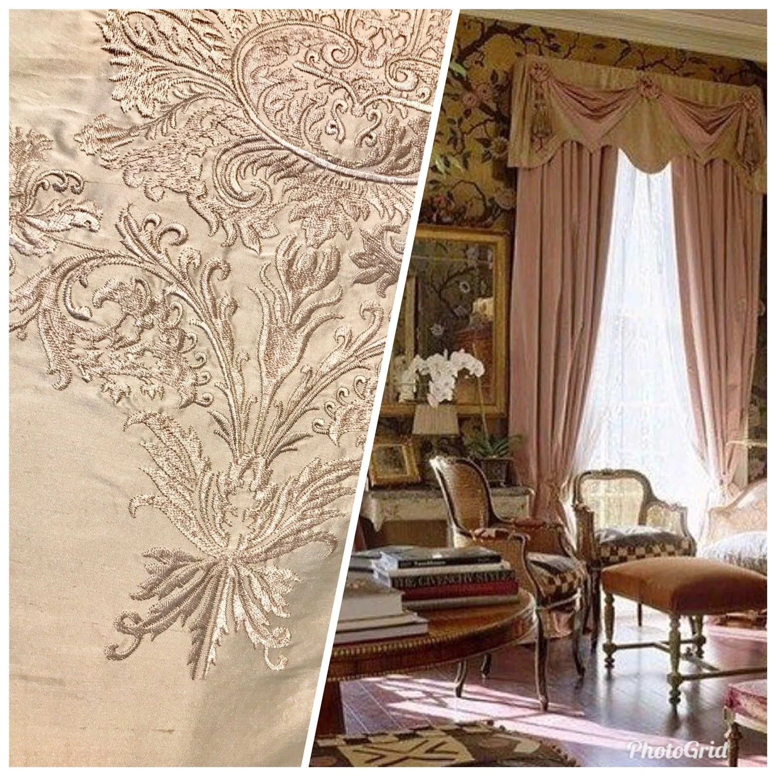 Back in stock! NEW! Lady Krista Novelty Pink Embroidered 100% Silk Taffeta Fabric Antique Pink