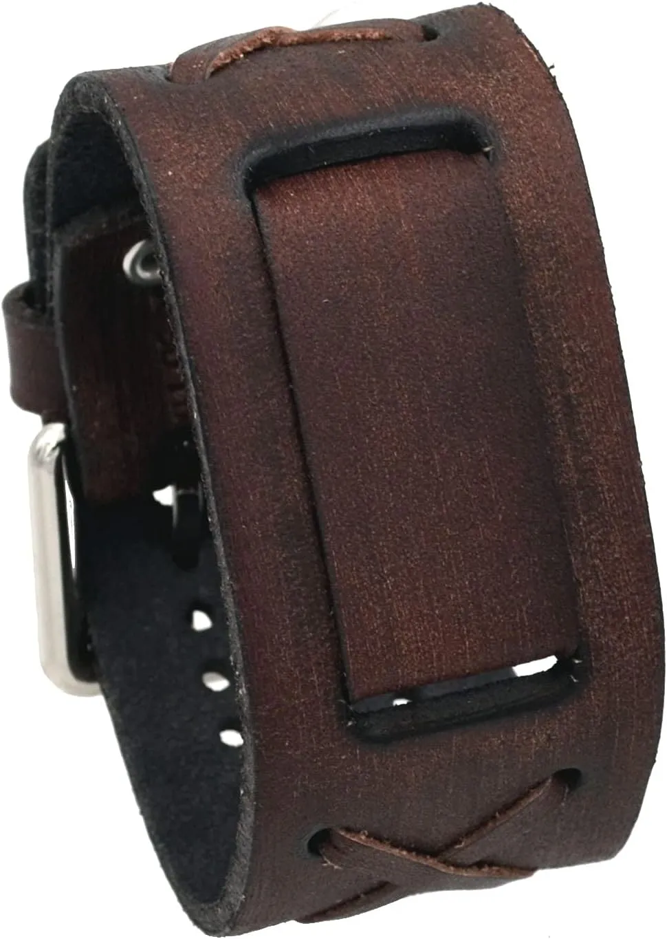 #BFXBB Vintage Charcoal Brown Criss Cross Wide Leather Cuff Watch Wrist Band