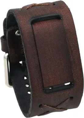 #BFXBB Vintage Charcoal Brown Criss Cross Wide Leather Cuff Watch Wrist Band