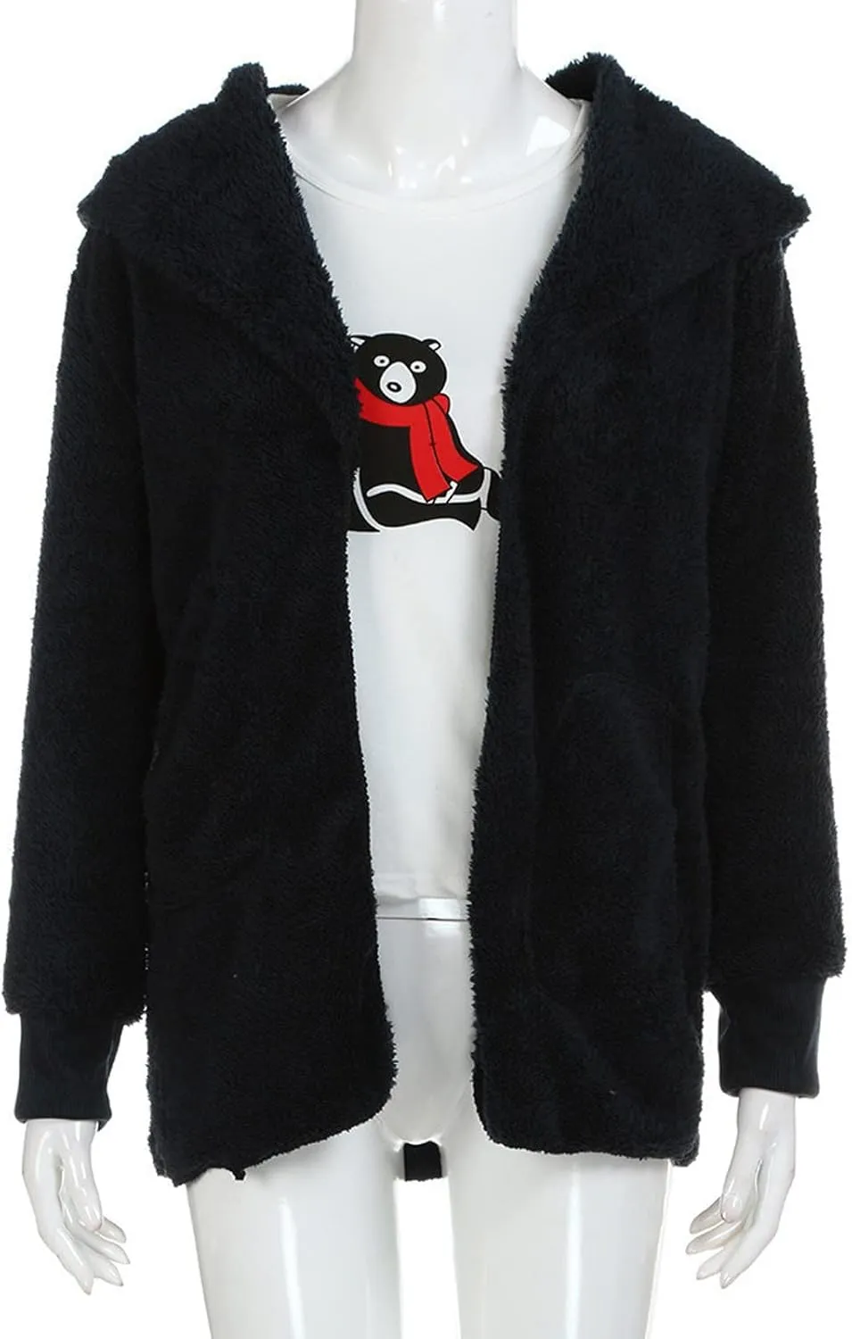 Cardigan for Women Winter Fashion Plus Size Long Fleece Jacket Casual Long Sleeve Open Front Coat Fuzzy Outerwear