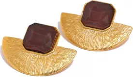 Chunky Gold Vintage Statement Earrings With Brown Stones