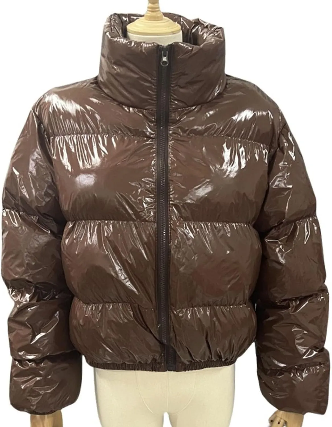 Cropped Puffer Jacket Women Winter Warm Stand Collar Slim Fit Crop Puffy Down Coat Long Sleeve Short Bubble Jackets