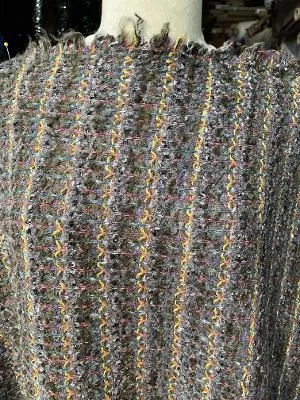 Designer Knitted Wool Blend Boucle - Orange / Yellow / Red