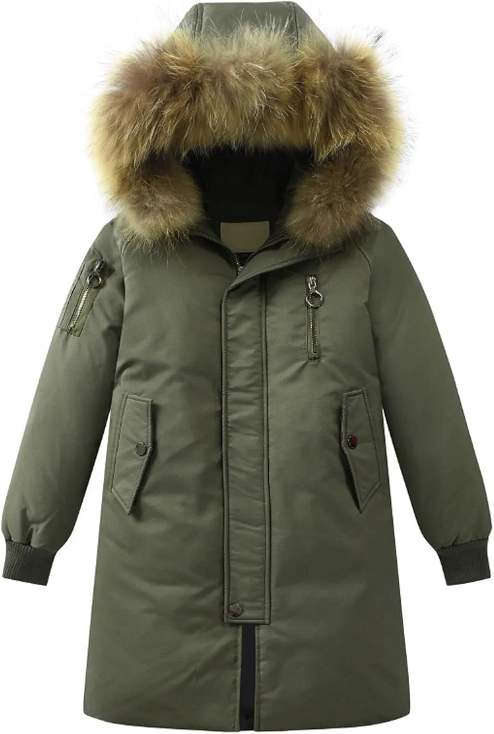 Girls Boys Long Winter Coat Heavyweight Puffer Jacket Insulated Parka with Fu Hooded Padded Down Coat for Kids