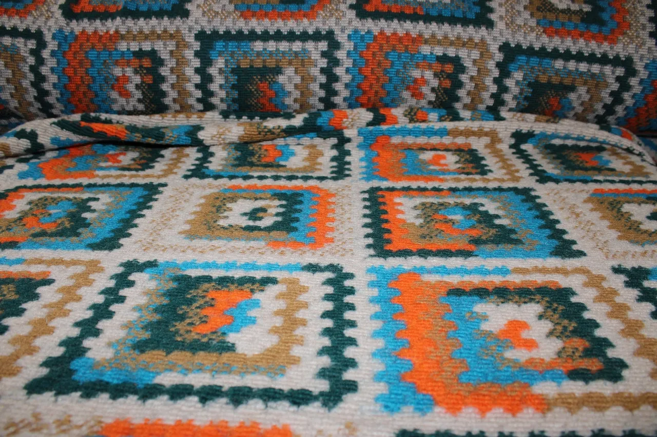 Hip Granny Italian Chunky Sweater Knit - Orange/Teal/Green/Mustard/Natural