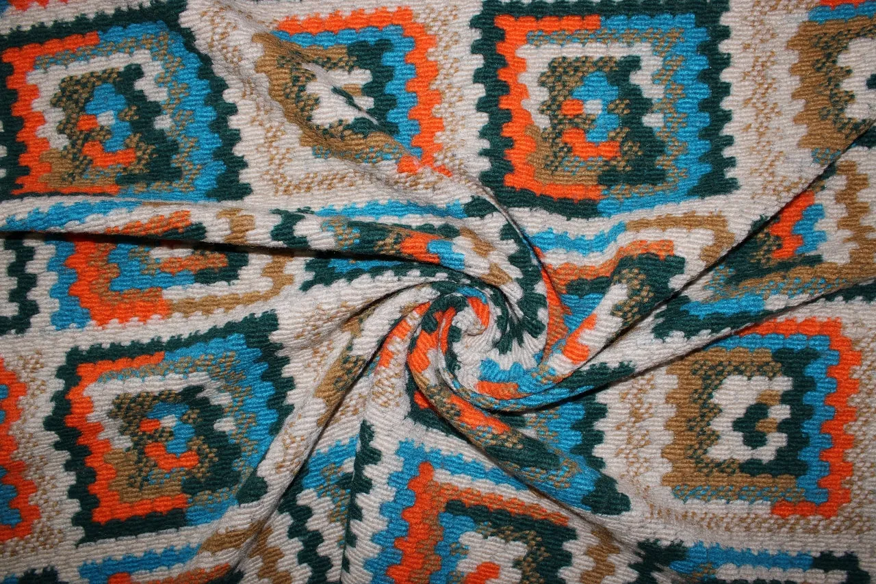 Hip Granny Italian Chunky Sweater Knit - Orange/Teal/Green/Mustard/Natural