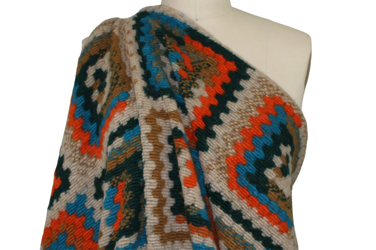 Hip Granny Italian Chunky Sweater Knit - Orange/Teal/Green/Mustard/Natural