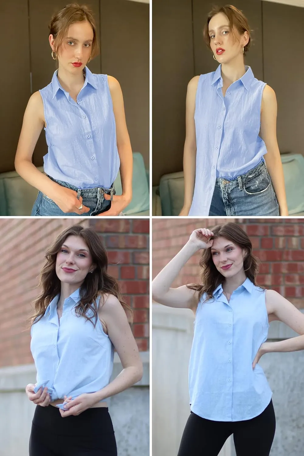 HOTOUCH Womens Sleeveless Button Down Shirt Collared Cotton Linen Blouse Casual Office Shirts Basic Tank Top