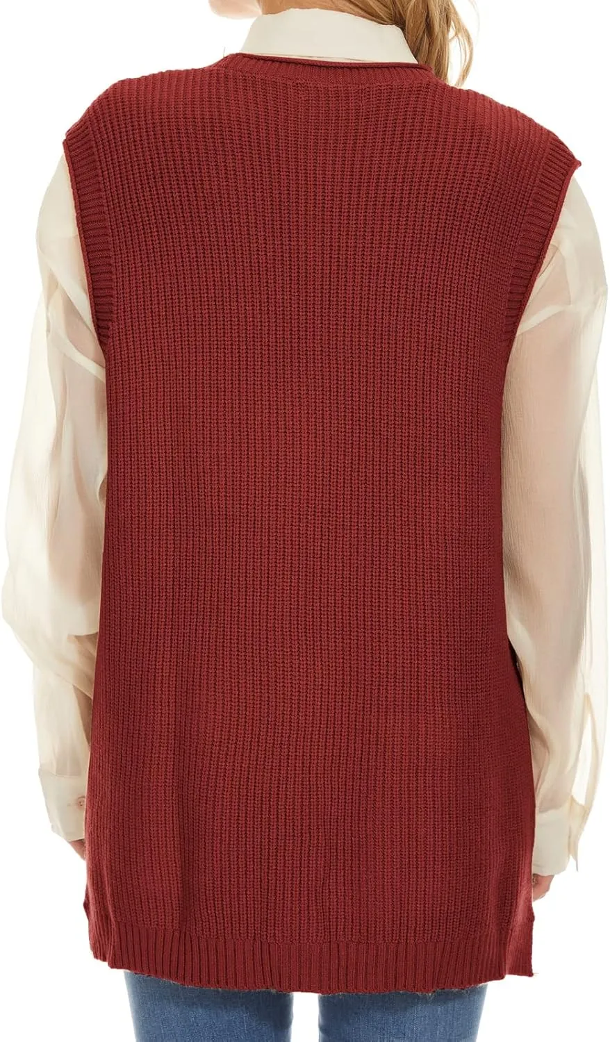 Hyipels Women's Sweater Vest,Long Cable Loose Knitted Sleeveless V Neck Casual Sweaters Tank Top S~XL
