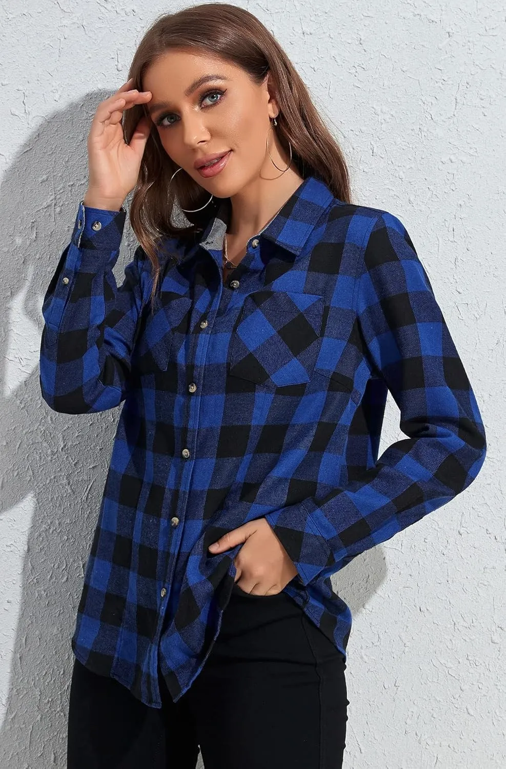 KevaMolly Plaid Flannel Shirts for Women Loose Fit Boyfriend Button Down Shirt Long Sleeve Casual Flannel Blouse Tops