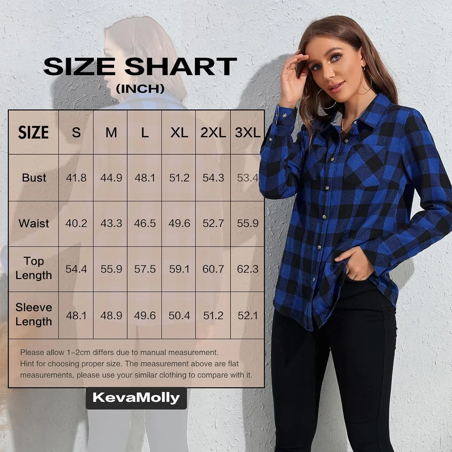 KevaMolly Plaid Flannel Shirts for Women Loose Fit Boyfriend Button Down Shirt Long Sleeve Casual Flannel Blouse Tops