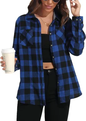 KevaMolly Plaid Flannel Shirts for Women Loose Fit Boyfriend Button Down Shirt Long Sleeve Casual Flannel Blouse Tops