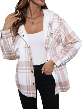 Merryfun Womens 2024 Plaid Shacket Jacket Sherpa Fleece Lined Oversized Button Up Hooded Warm Outwear Coats with Pockets