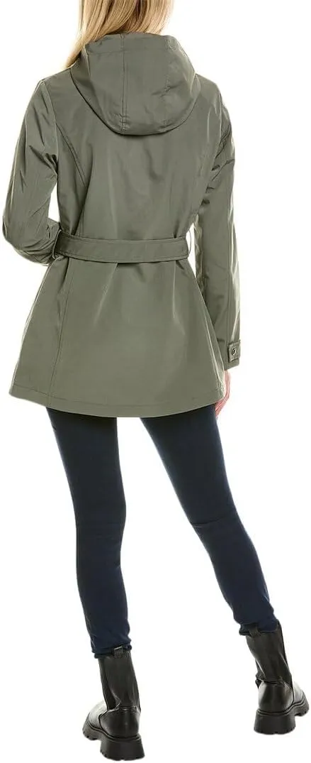 Nautica Women's Hooded Raincoat with Belt Jacket
