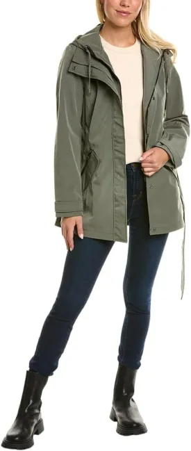 Nautica Women's Hooded Raincoat with Belt Jacket
