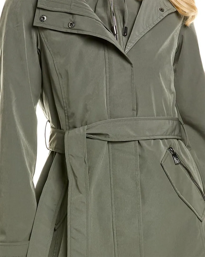 Nautica Women's Hooded Raincoat with Belt Jacket
