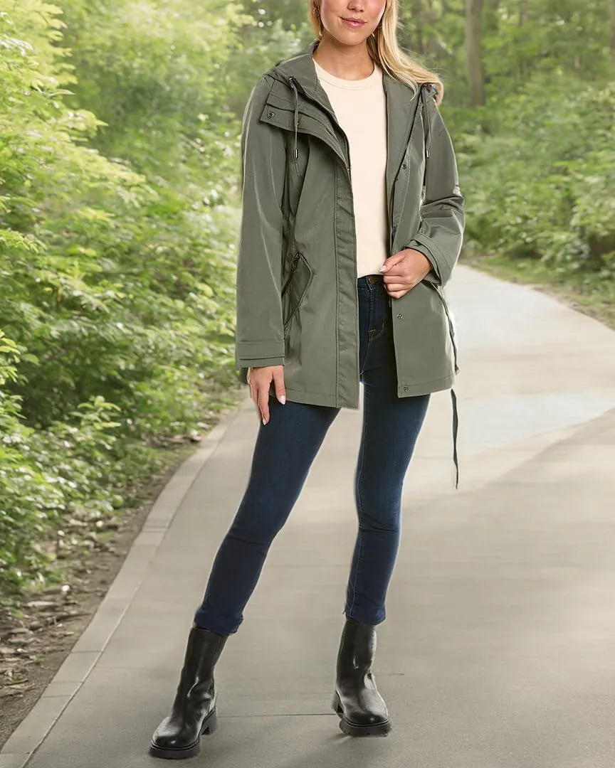 Nautica Women's Hooded Raincoat with Belt Jacket