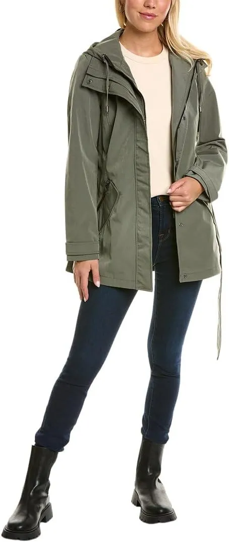Nautica Women's Hooded Raincoat with Belt Jacket