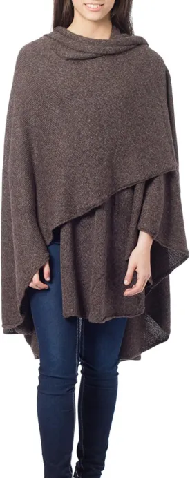NOVICA Artisan Handmade Alpaca Blend Wrap Ruana Wool Acrylic Clothing Brown Peru Travel Friendly 'Brown Tweed'