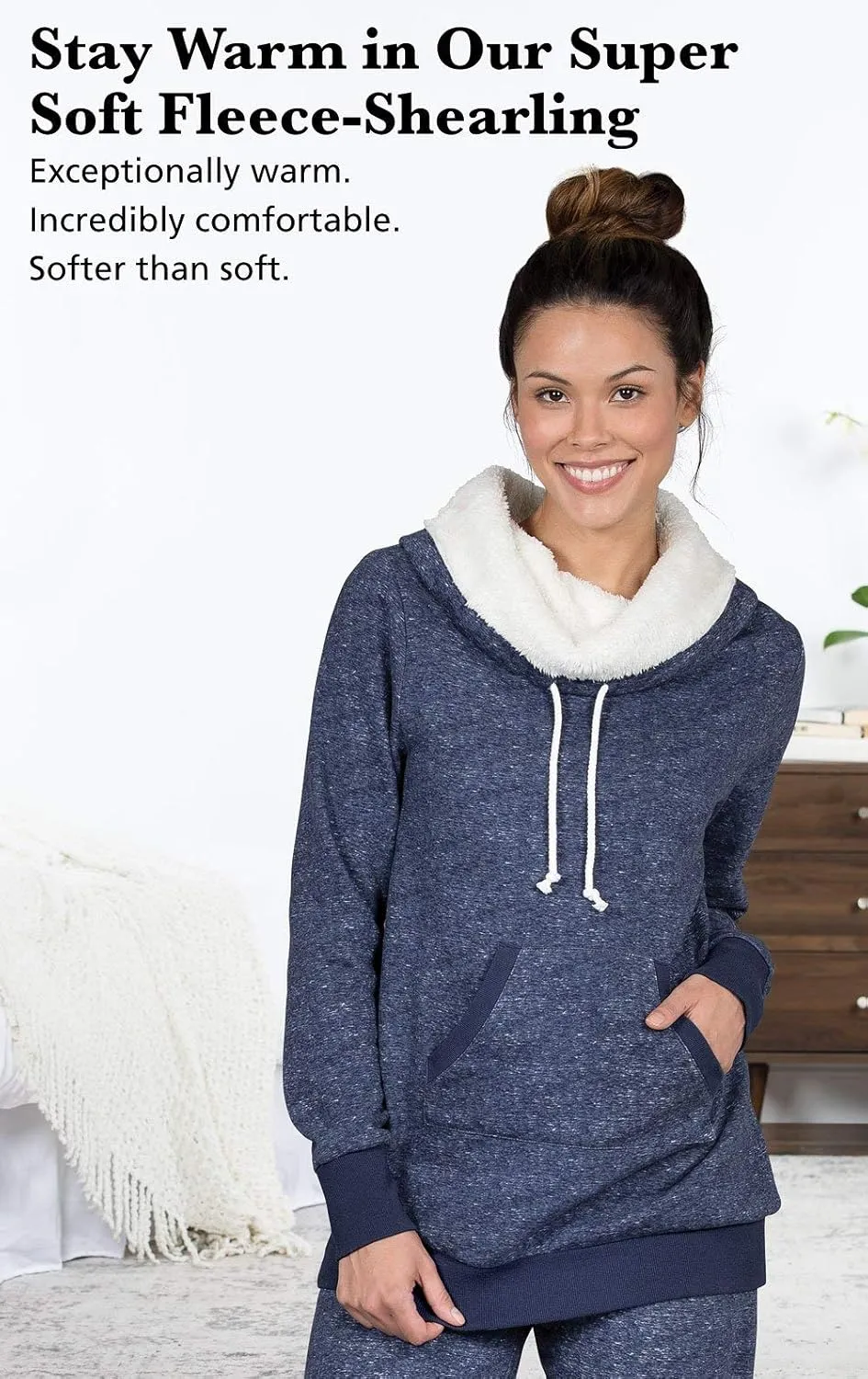 PajamaGram Womens Pajama Sets - Cozy Pajamas For Women, Shearling Rollneck