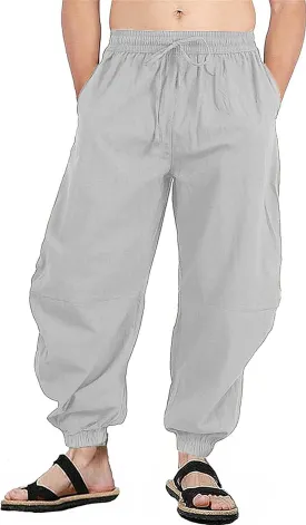 perdontoo Mens Casual Cotton Linen Pant Elastic Waist Drawstring Yoga Jogger Pants