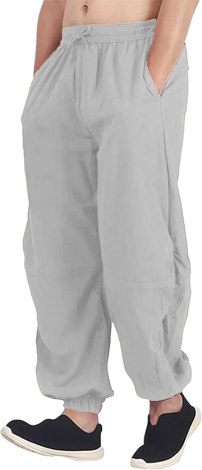 perdontoo Mens Casual Cotton Linen Pant Elastic Waist Drawstring Yoga Jogger Pants