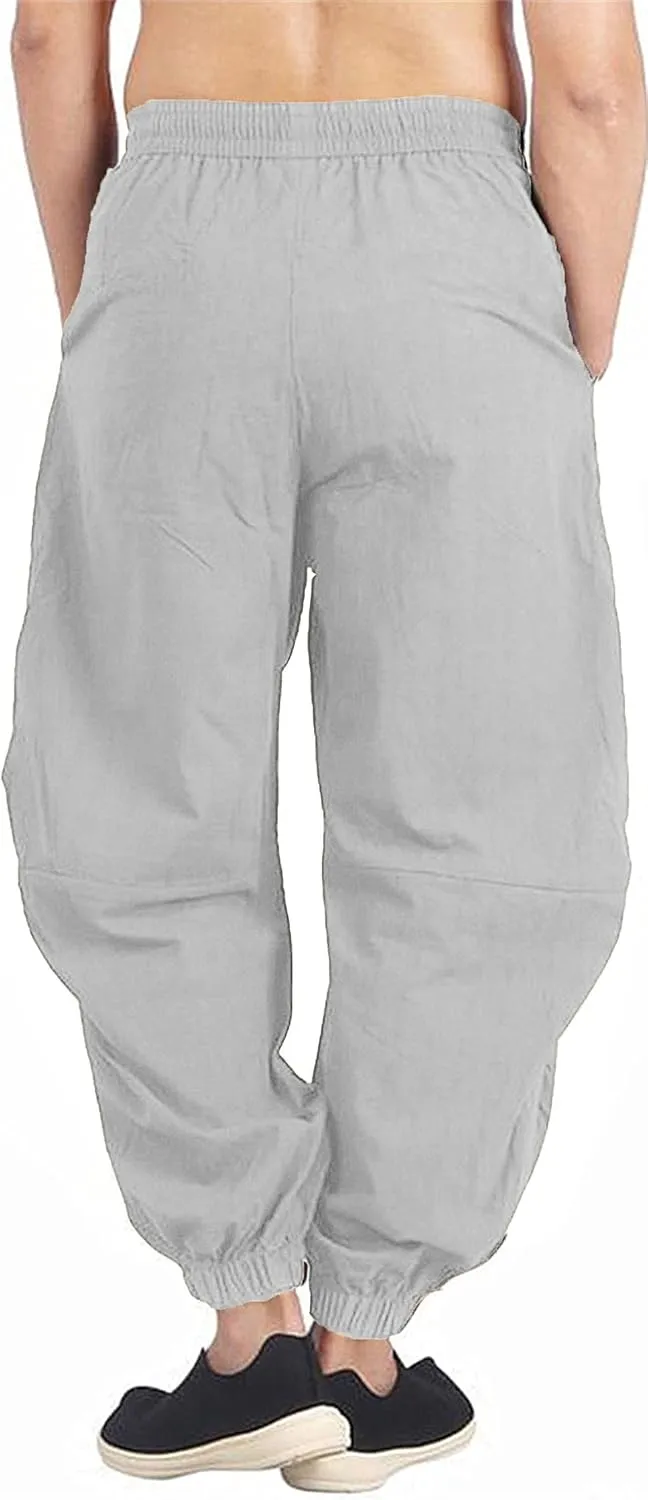 perdontoo Mens Casual Cotton Linen Pant Elastic Waist Drawstring Yoga Jogger Pants