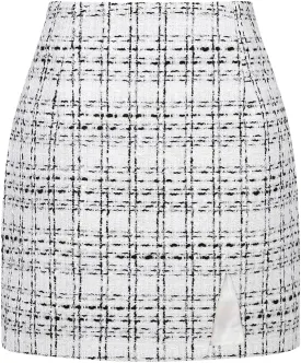 Plaid Mini Skirts for Womens High Waisted Fall Winter Wool Bodycon Pencil Skirts with Slit