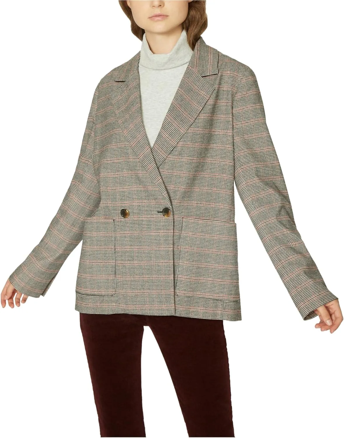 Sanctuary Womens Heritage Plaid Oversized Boyfriend Blazer Red M