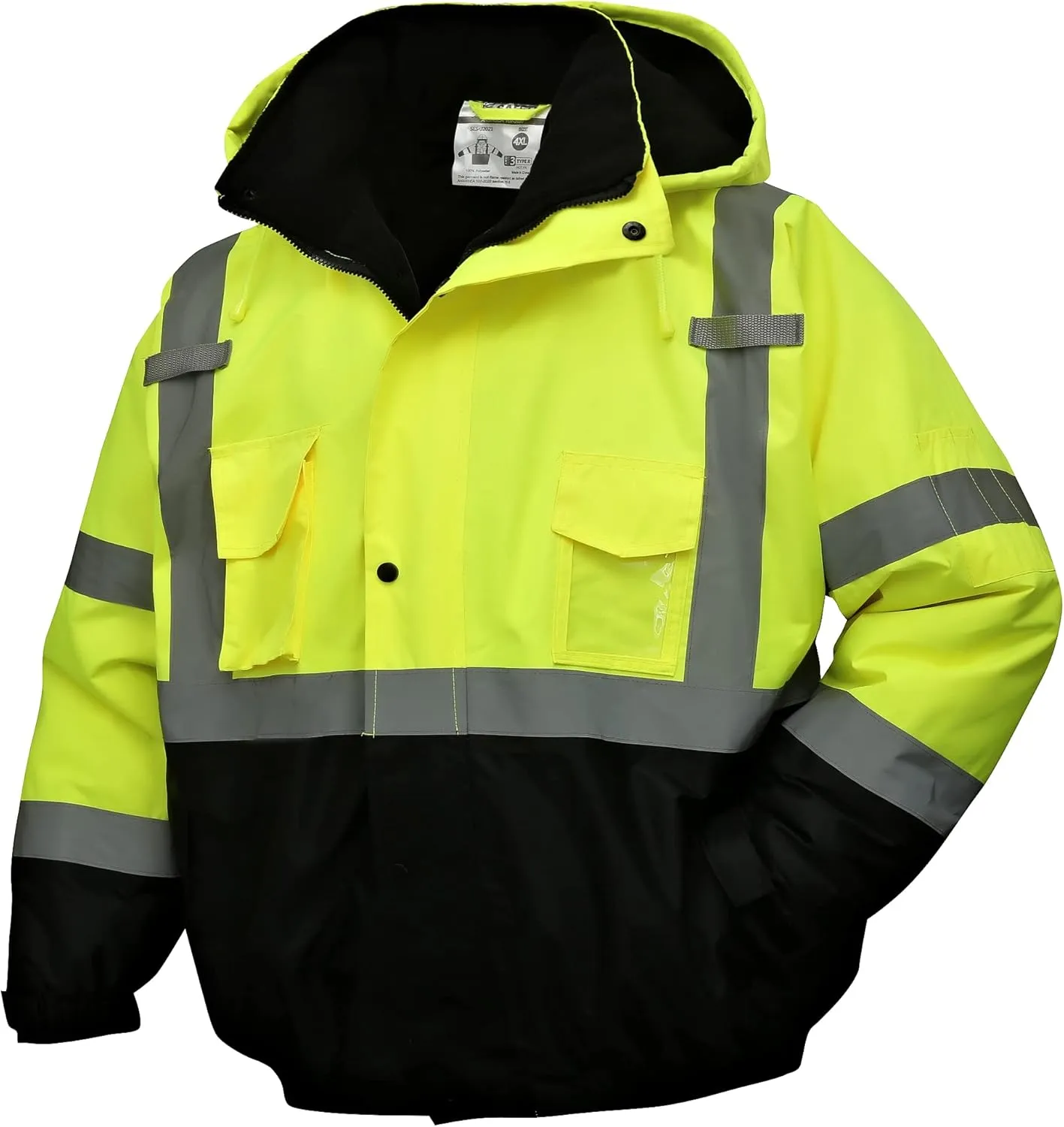 SKSAFETY High Visibility Reflective Jackets for Men, Waterproof Class 3 Safety Jacket with Pockets, Hi Vis Yellow Coats with Black Bottom, Mens Work Construction Coats for Cold Weather, 2XL, 1 Pack