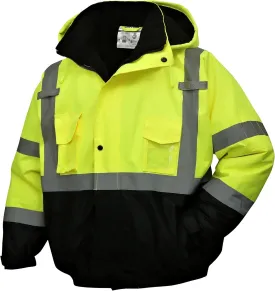 SKSAFETY High Visibility Reflective Jackets for Men, Waterproof Class 3 Safety Jacket with Pockets, Hi Vis Yellow Coats with Black Bottom, Mens Work Construction Coats for Cold Weather, 2XL, 1 Pack