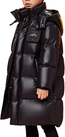 ToddlBy Boys Girls Long Hooded Down Winter Coat Kids Puffer Down Jacket Parka Padded Jacket Thick (Black, 8-9 Years) k151