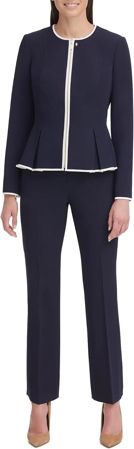 Tommy Hilfiger Women's Peplum Collarless Zip Front Blazer Jacket