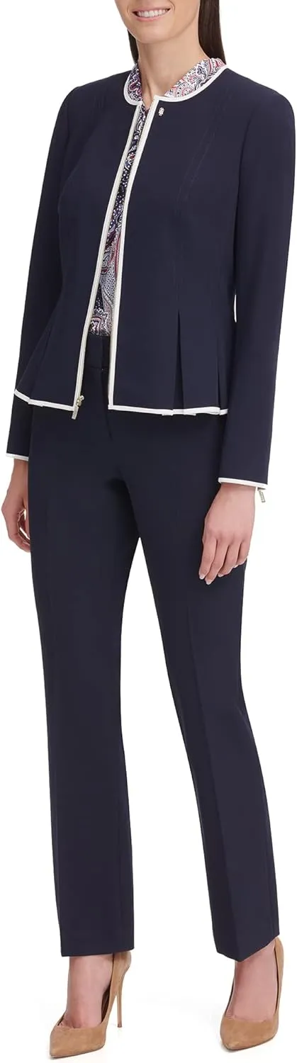 Tommy Hilfiger Women's Peplum Collarless Zip Front Blazer Jacket