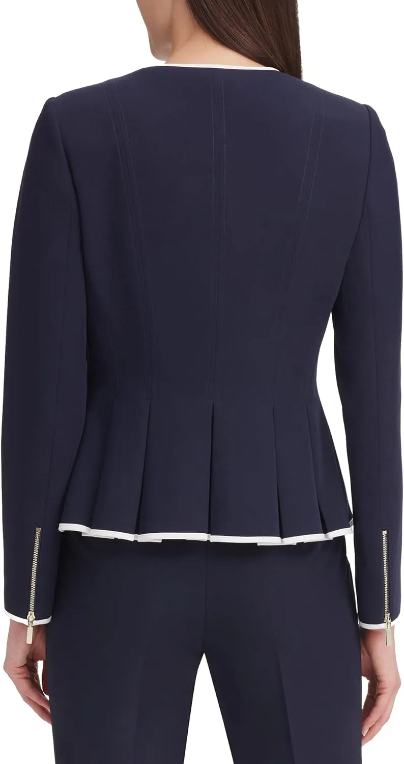 Tommy Hilfiger Women's Peplum Collarless Zip Front Blazer Jacket