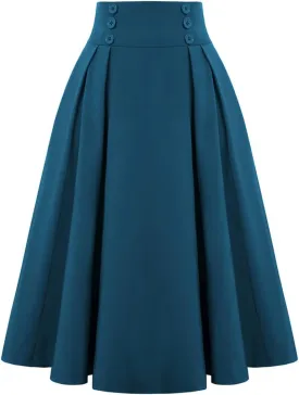 Vintage Pleated Plaid Skirt Autumn Winter High Waist Midi Skirts Button Decoration Plus Size Skirt