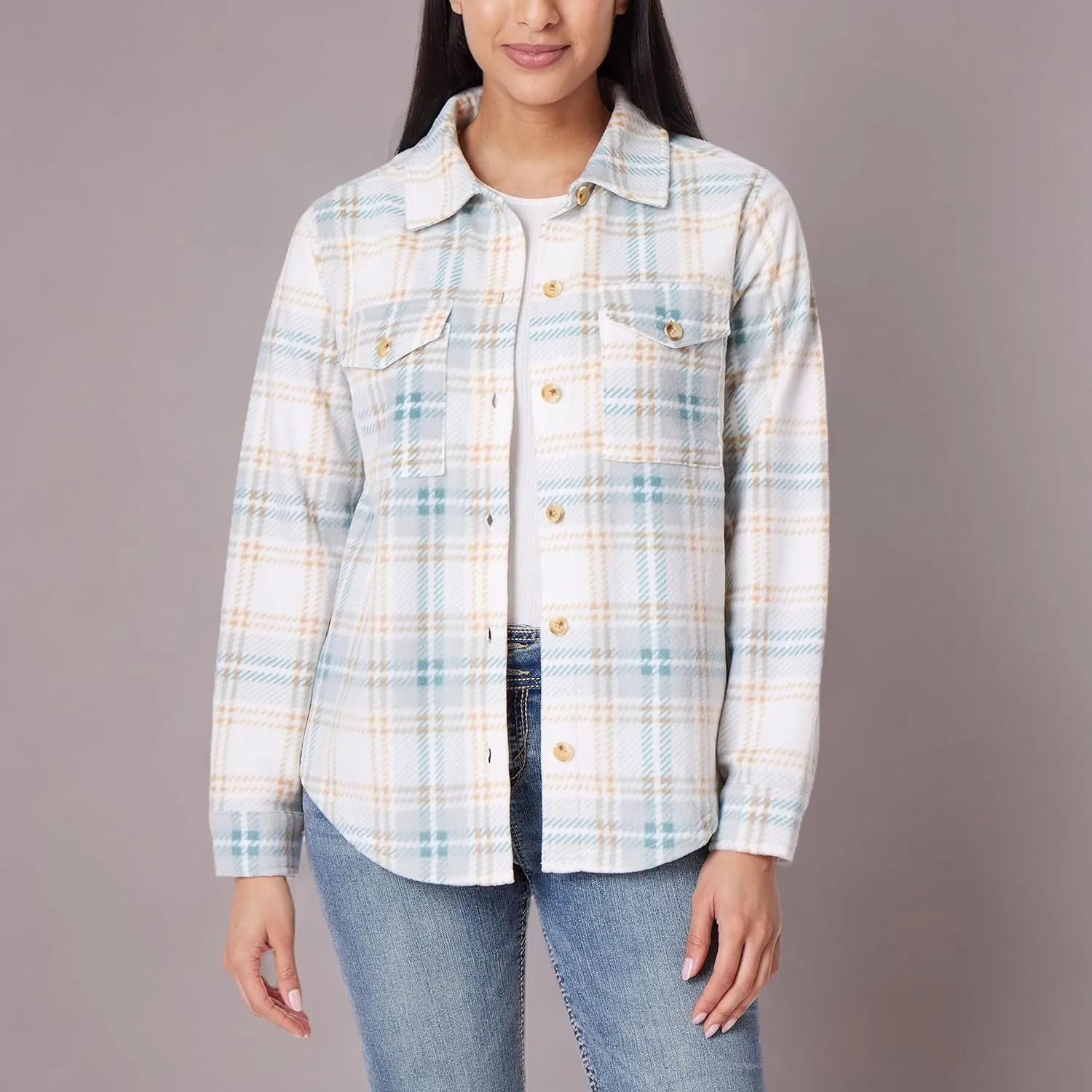 WallFlower Women's Taylor Polar Cozy Fleece Boyfriend Trendy Spring, Summer, and Fall Light Shacket Jackets