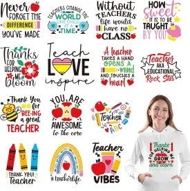 Whaline 15Pcs Teacher Appreciation Iron On Transfer Patches Heat Transfer Iron Patches Heat Transfer Vinyl Stickers for Teachers' Day DIY Crafts Clothing Fabric