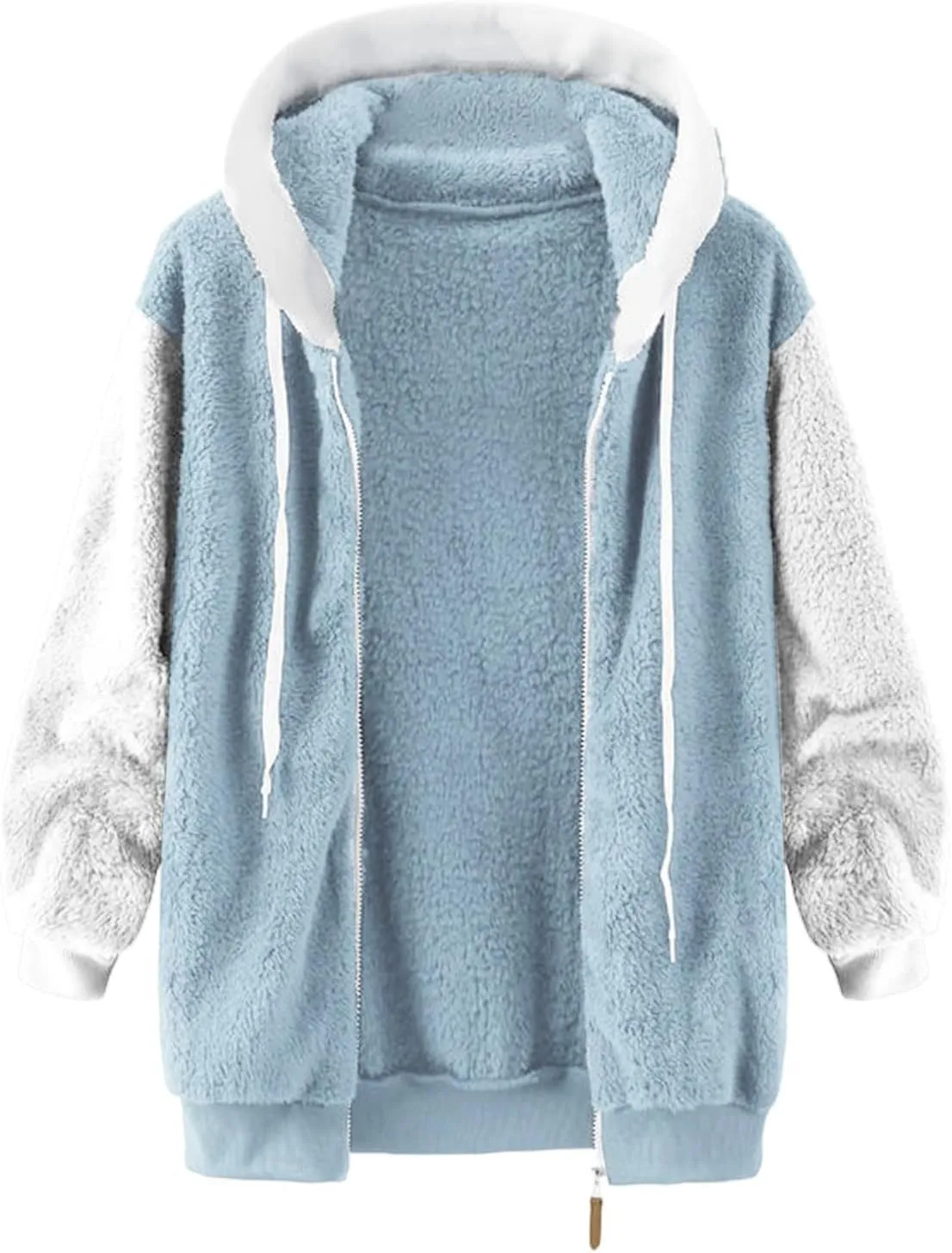 Winter Coat For Women 2023 Fuzzy Fleece Jacket Hooded Color Block Thermal Coat Oversized Fluffy Sherpa Outerwear