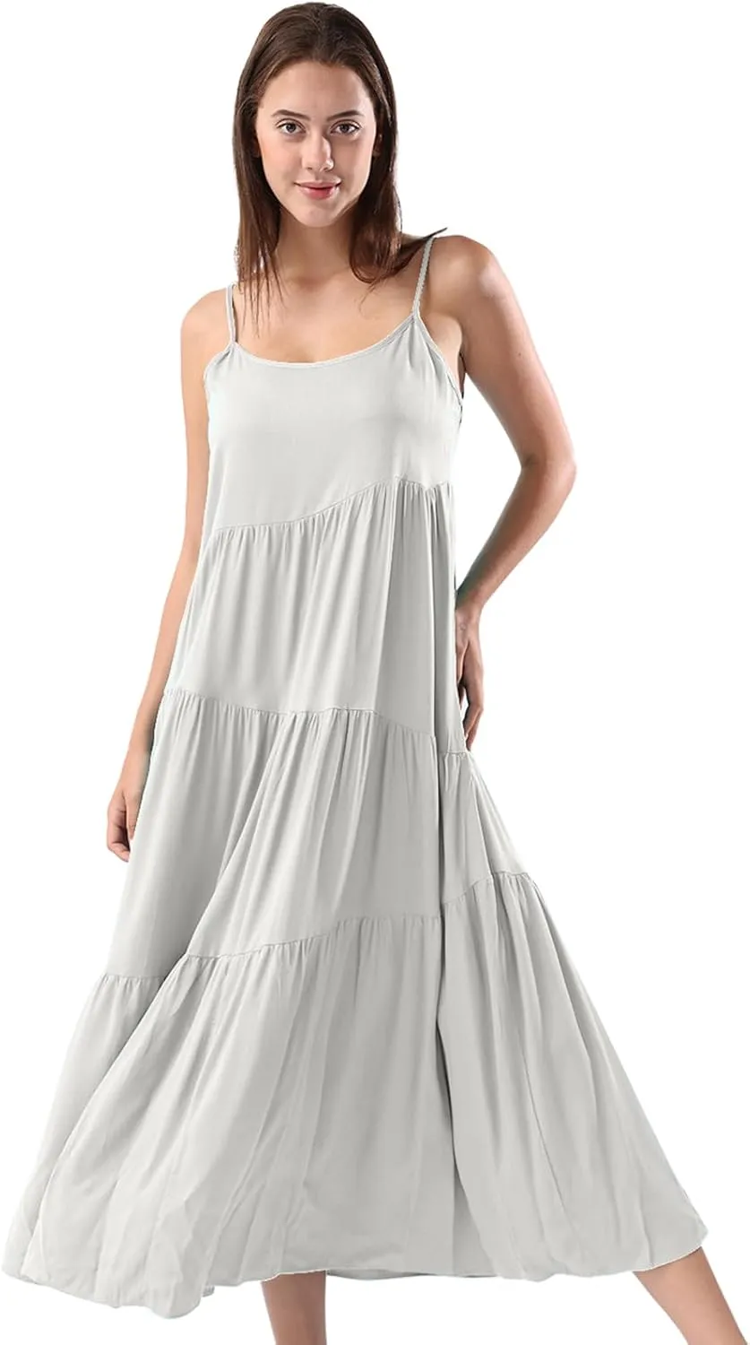 Women Summer Spaghetti Strap Sleeveless Casual Flowy Beach Vacation 2025 Maxi Dress