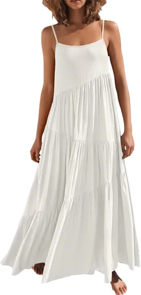 Women Summer Spaghetti Strap Sleeveless Casual Flowy Beach Vacation 2025 Maxi Dress
