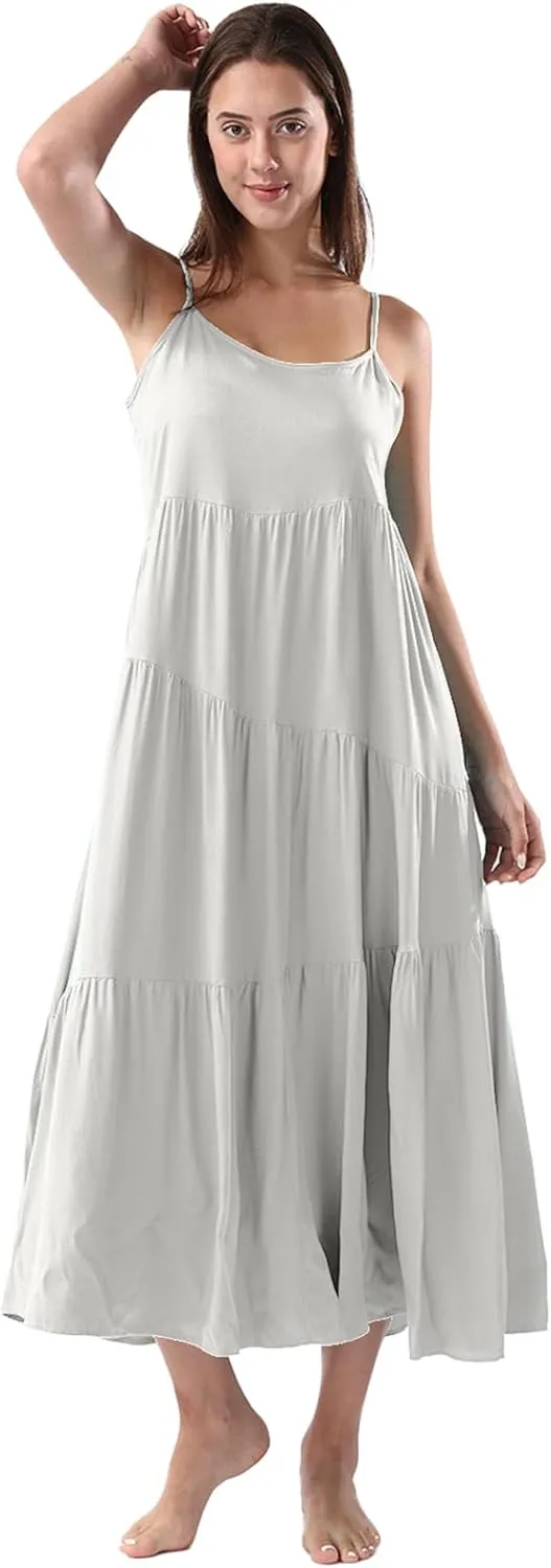 Women Summer Spaghetti Strap Sleeveless Casual Flowy Beach Vacation 2025 Maxi Dress