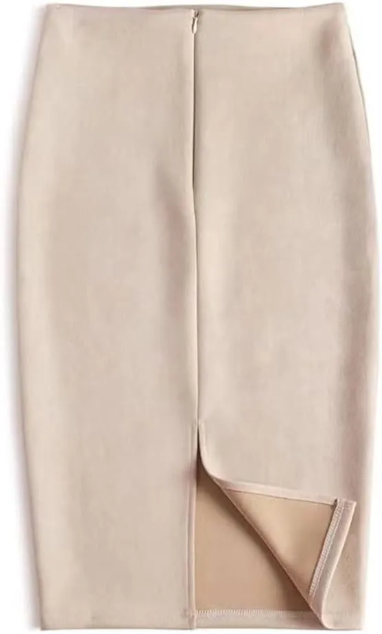 Women's Sexy Pencil Skirt Solid Color High Waist Suede Skinny Back Slit Office Tight Skirt