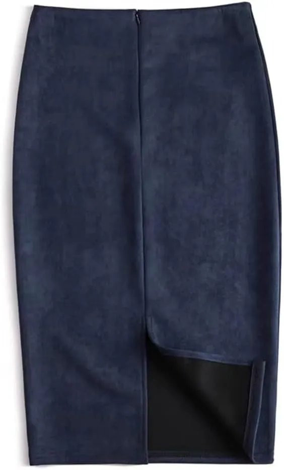 Women's Sexy Pencil Skirt Solid Color High Waist Suede Skinny Back Slit Office Tight Skirt