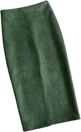 Women's Sexy Pencil Skirt Solid Color High Waist Suede Skinny Back Slit Office Tight Skirt
