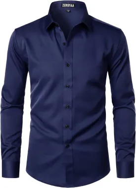 ZEROYAA Men's Long Sleeve Dress Shirt Modern Slim Fit Wrinkle-Free Casual Business Button Up Shirts